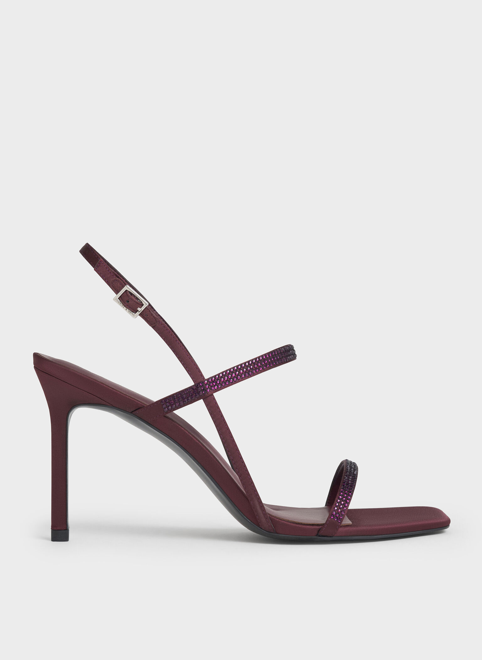 Arona Satin Crystal-Embellished Stiletto-Heel Sandals, Burgundy, hi-res