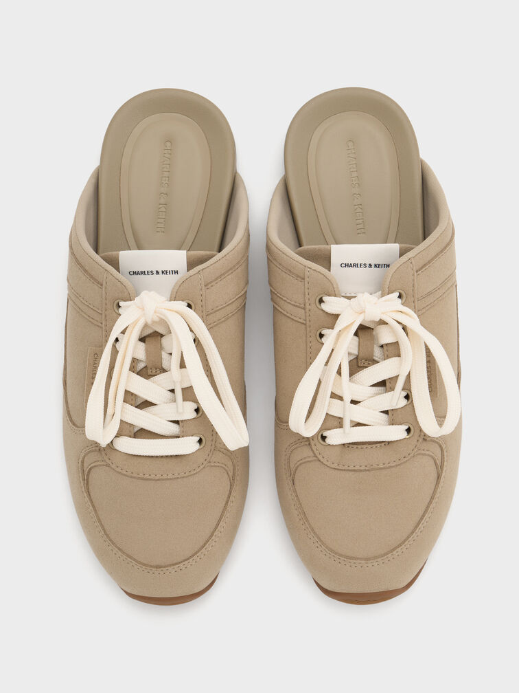 Textured Lace-Up Slip-On Sneakers, Taupe, hi-res