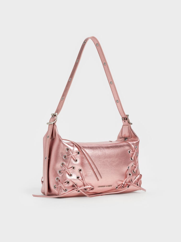 Xylia Grommet Lace-Up Shoulder Bag, Aura Pink, hi-res