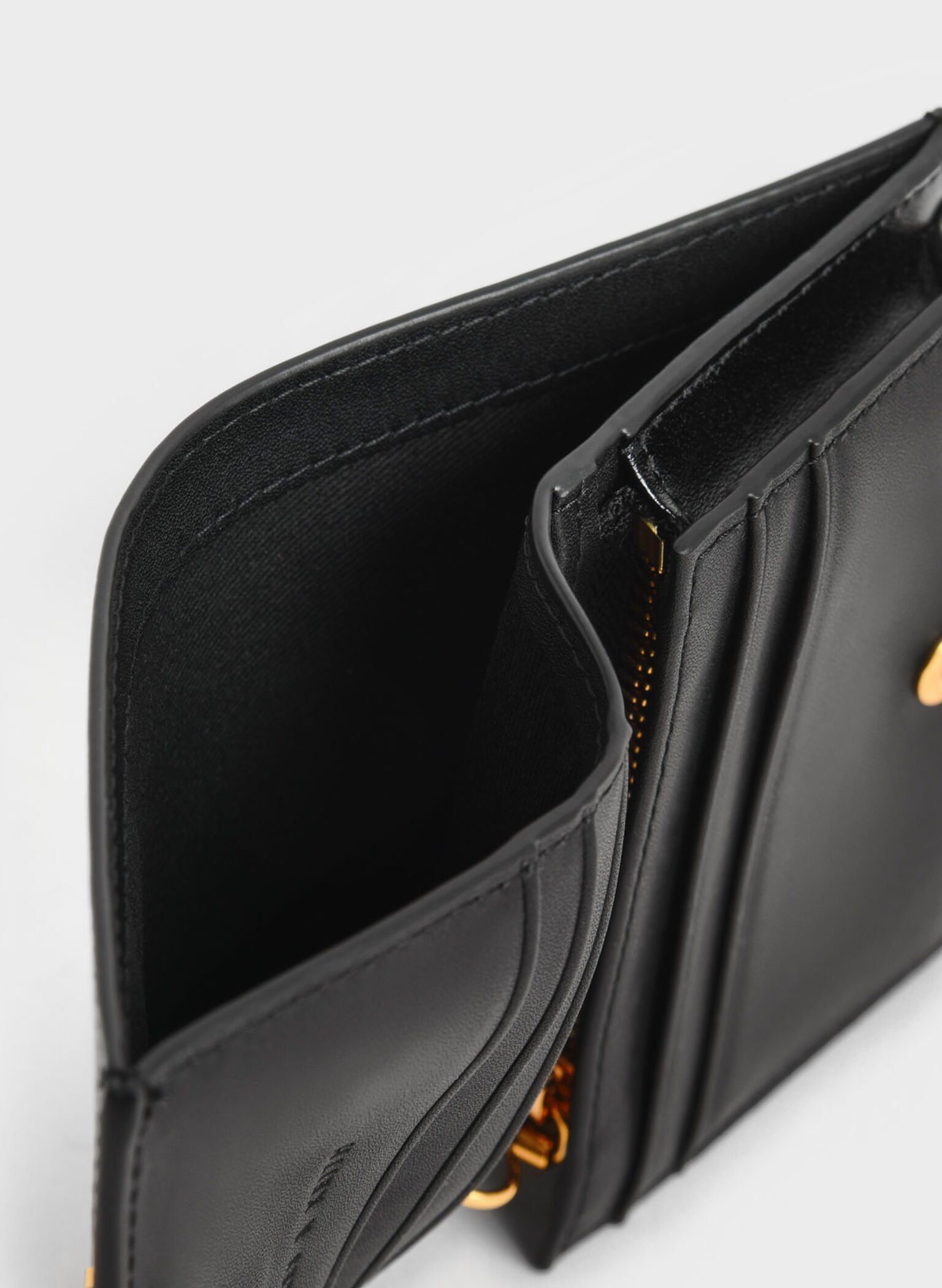 Cassia Snap Button Mini Short Wallet, Black, hi-res