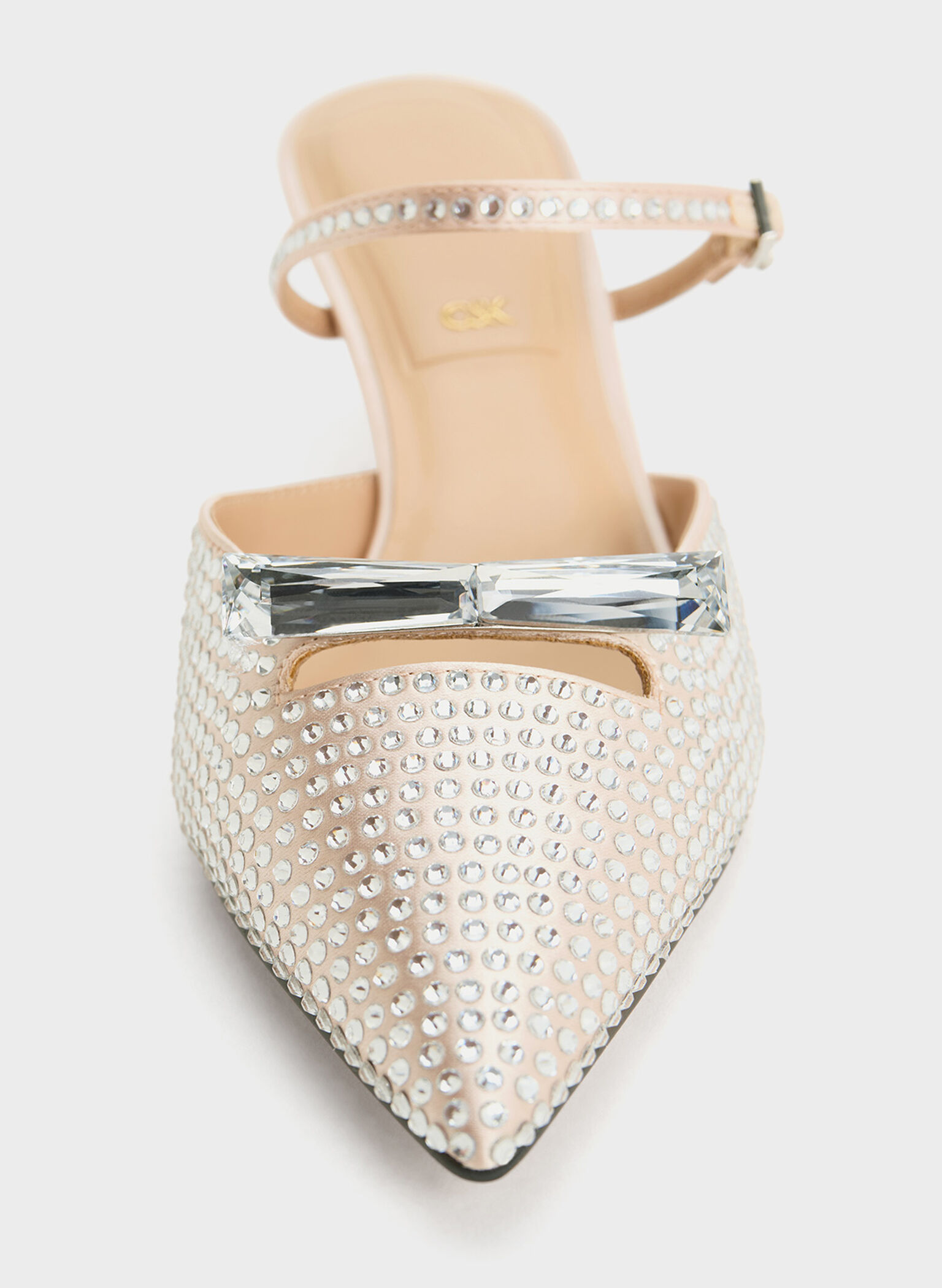 Recycled Polyester Crystal-Embellished Bow Kitten-Heel Mules, Sand, hi-res