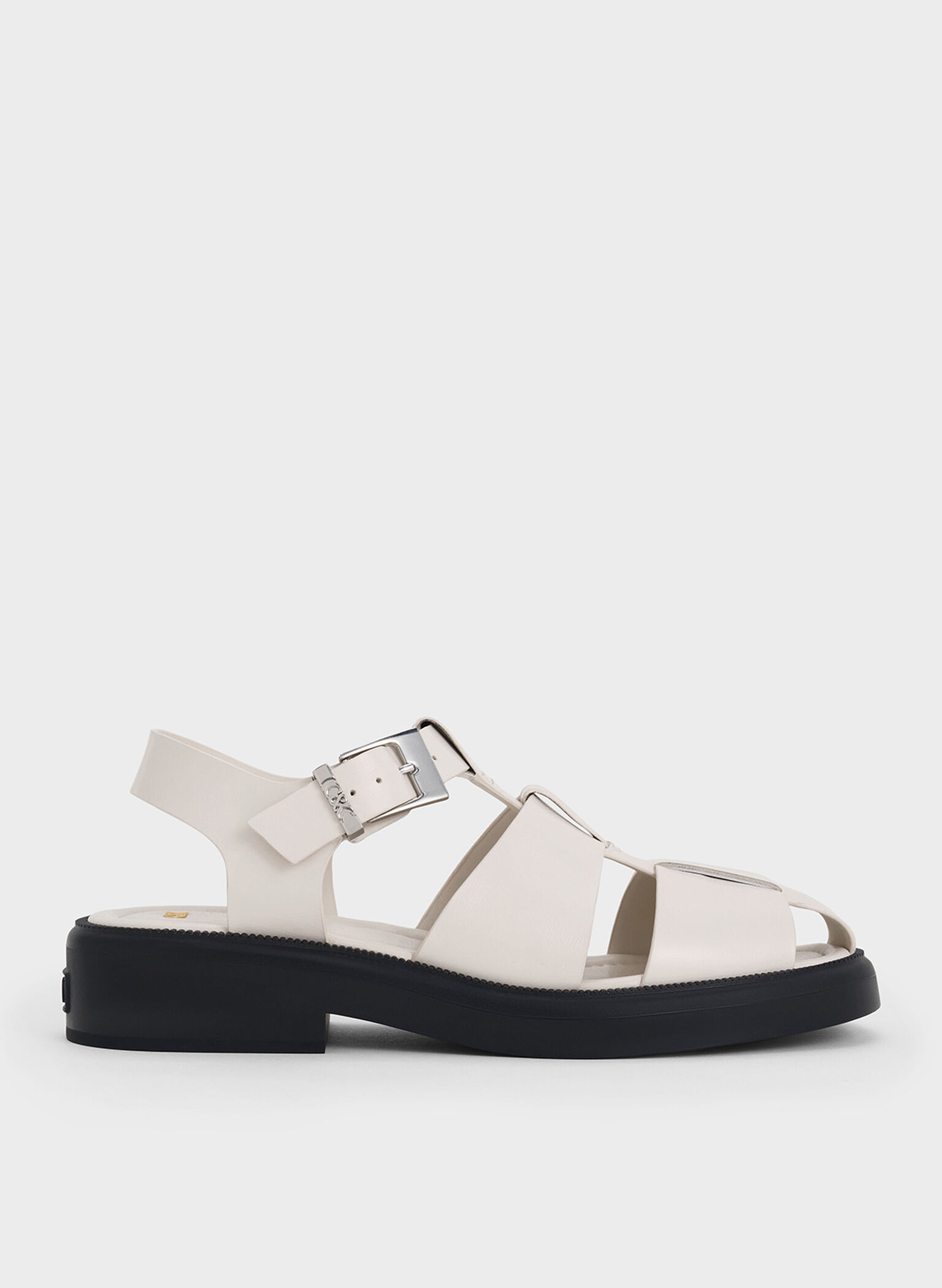 Leather Caged Sandals, Chalk, hi-res