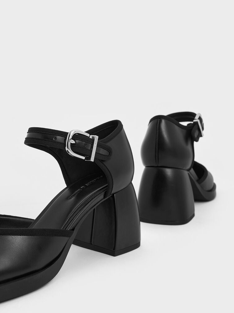 Block-Heel Ankle-Strap D'Orsay Pumps, Black, hi-res