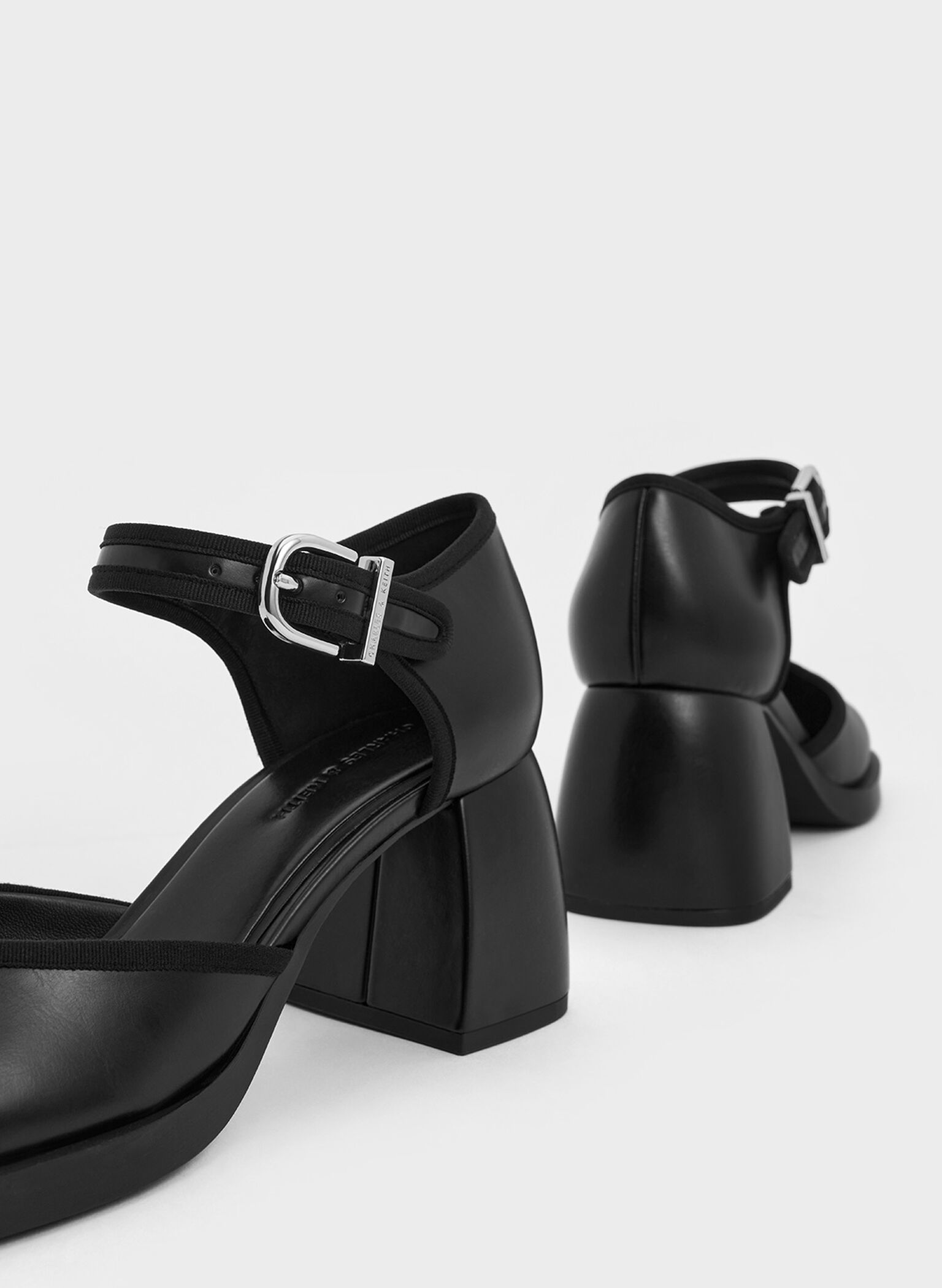 Block-Heel Ankle-Strap D'Orsay Pumps, Black, hi-res
