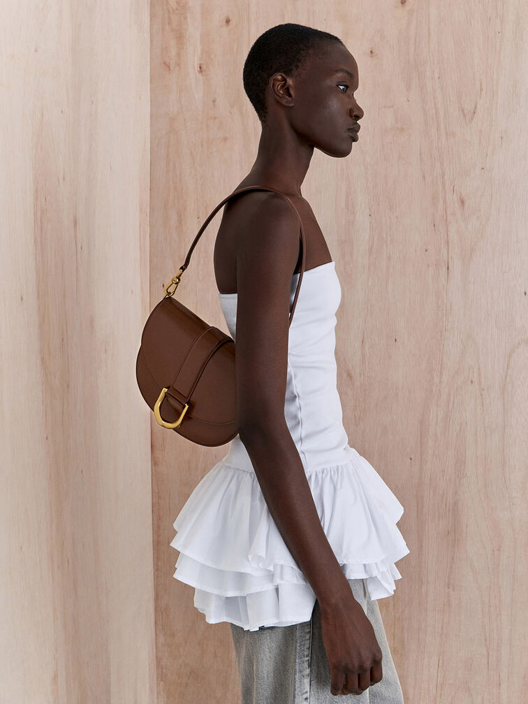 Gabine Leather Saddle Bag, Dark Brown, hi-res