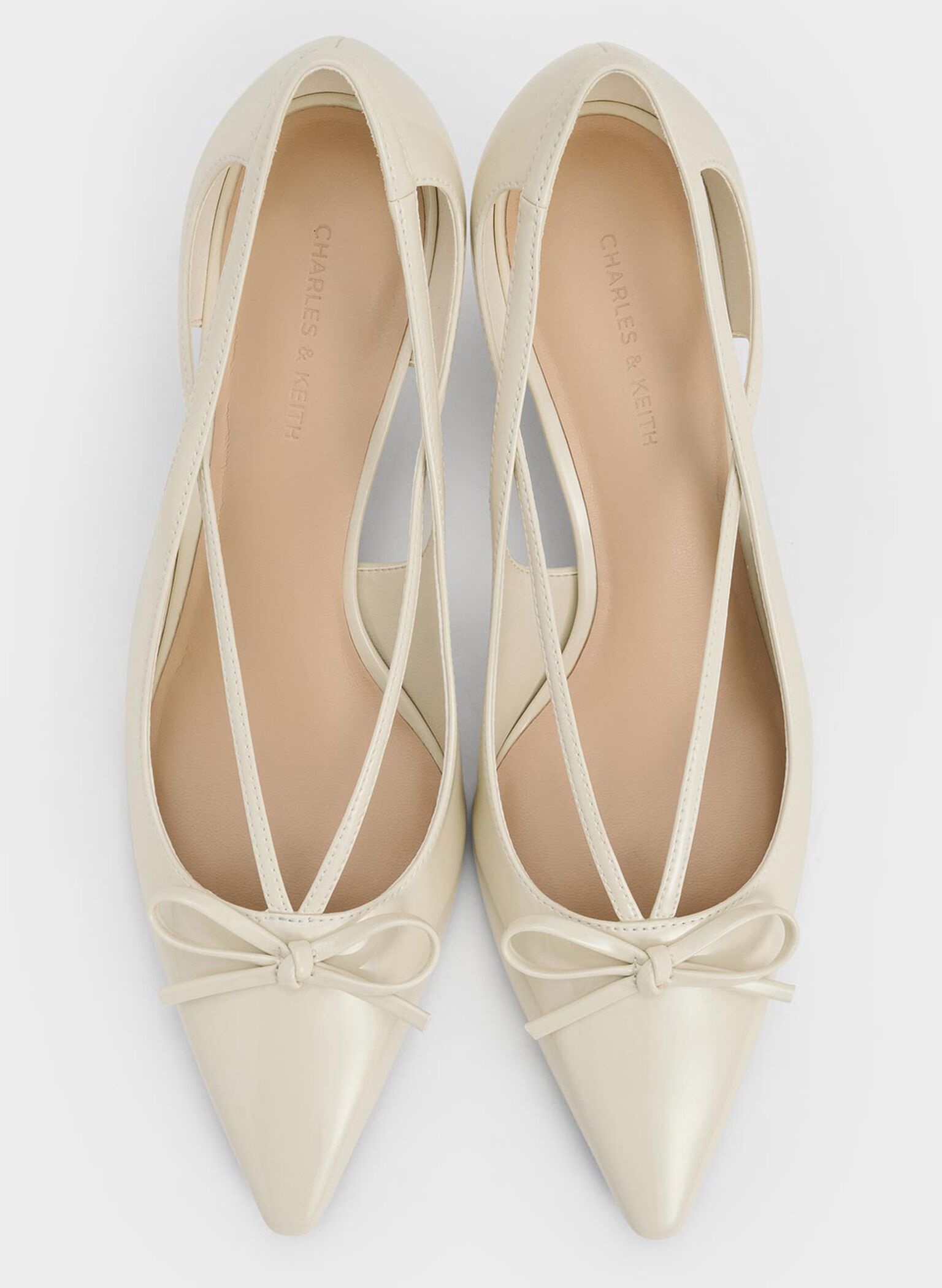 Patent Cut-Out Bow Kitten-Heel Pumps, Chalk, hi-res