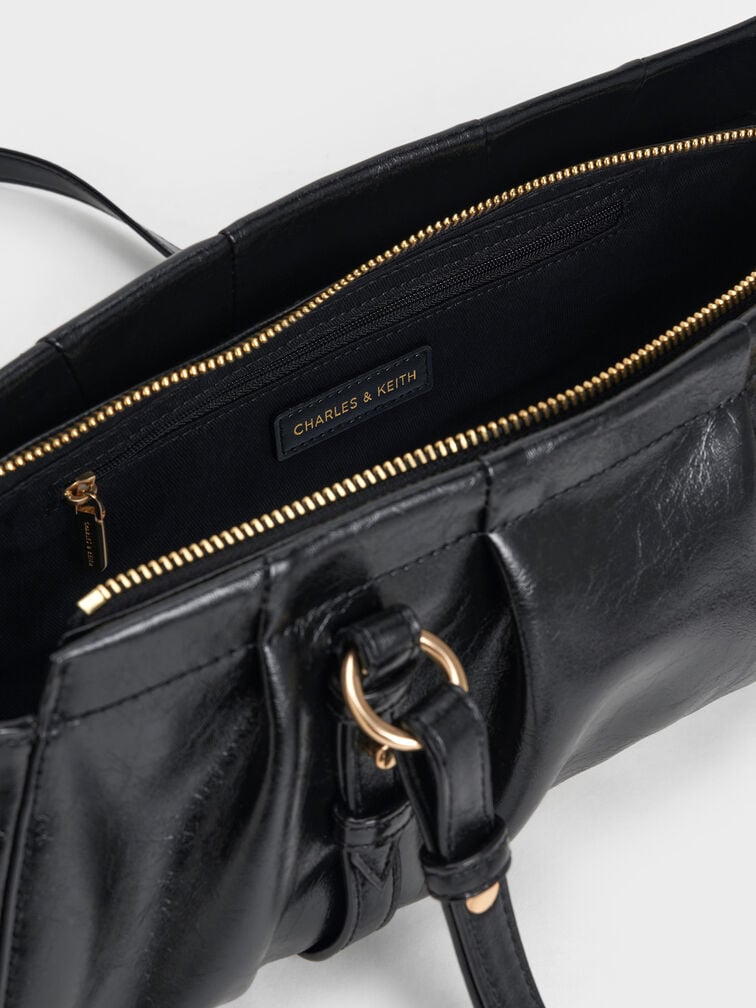 Britton Ruched Elongated Shoulder Bag, Black, hi-res
