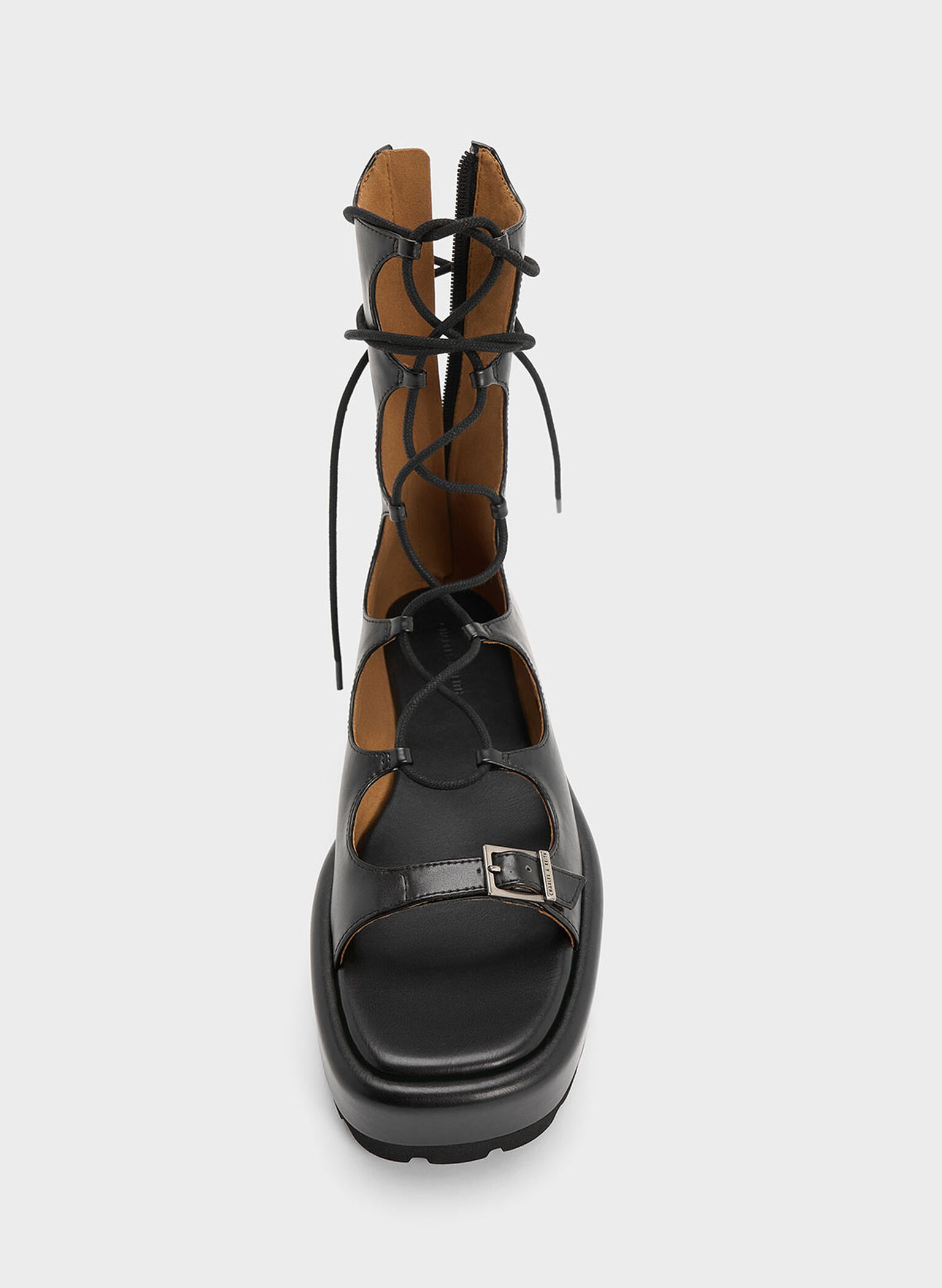 Gladiator Lace-Up Platform Sandals, Black, hi-res