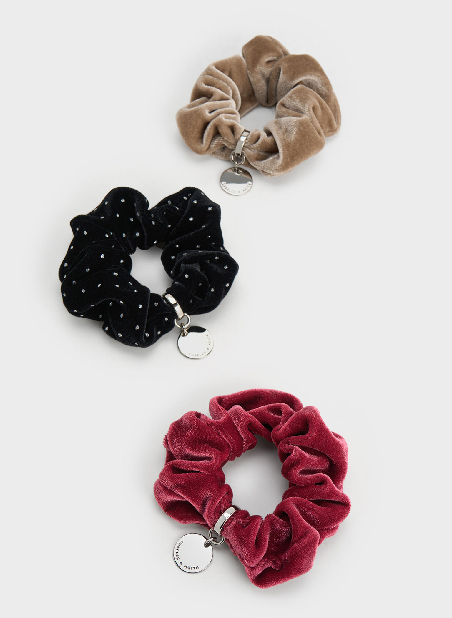 Velvet Dotted Scrunchie, Black Textured, hi-res