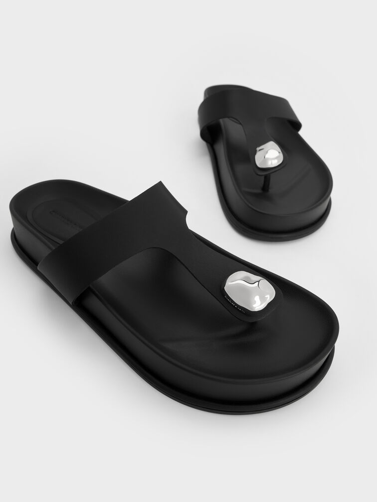 Sculpted-Accent Flatform Thong Sandals, Black, hi-res