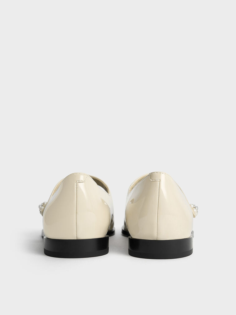 Patent Pearl-Embellished Flower-Buckle Cap-Toe Mary Janes, Chalk, hi-res