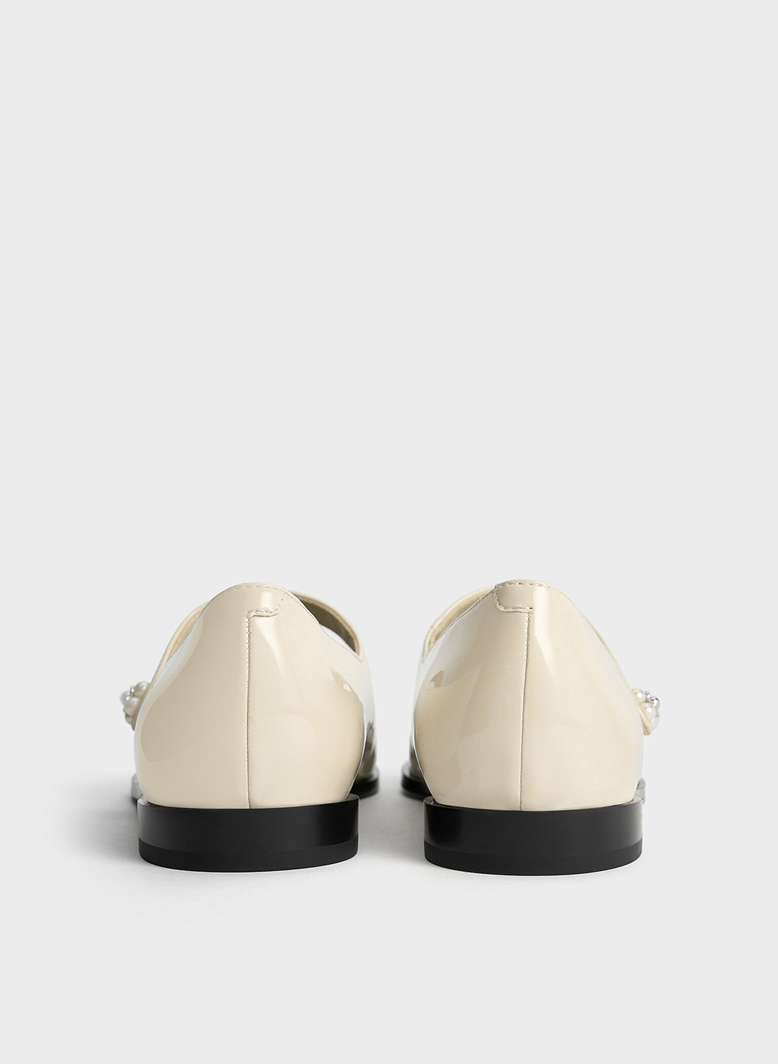 Patent Pearl-Embellished Flower-Buckle Cap-Toe Mary Janes, Chalk, hi-res