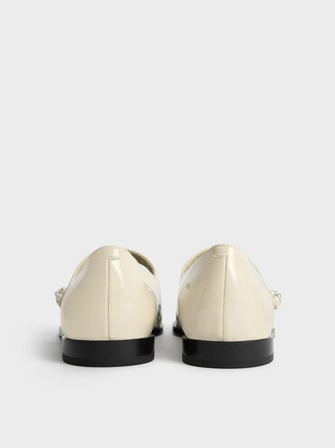 Patent Pearl-Embellished Flower-Buckle Cap-Toe Mary Janes, Chalk, hi-res