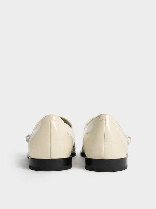 Patent Pearl-Embellished Flower-Buckle Cap-Toe Mary Janes, Chalk, hi-res