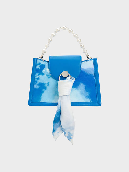 Mini Roza Beaded Handle Scarf Cloud-Print Bag, Multi, hi-res