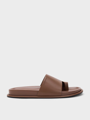 Wide-Strap Toe-Ring Sandals, Brown, hi-res