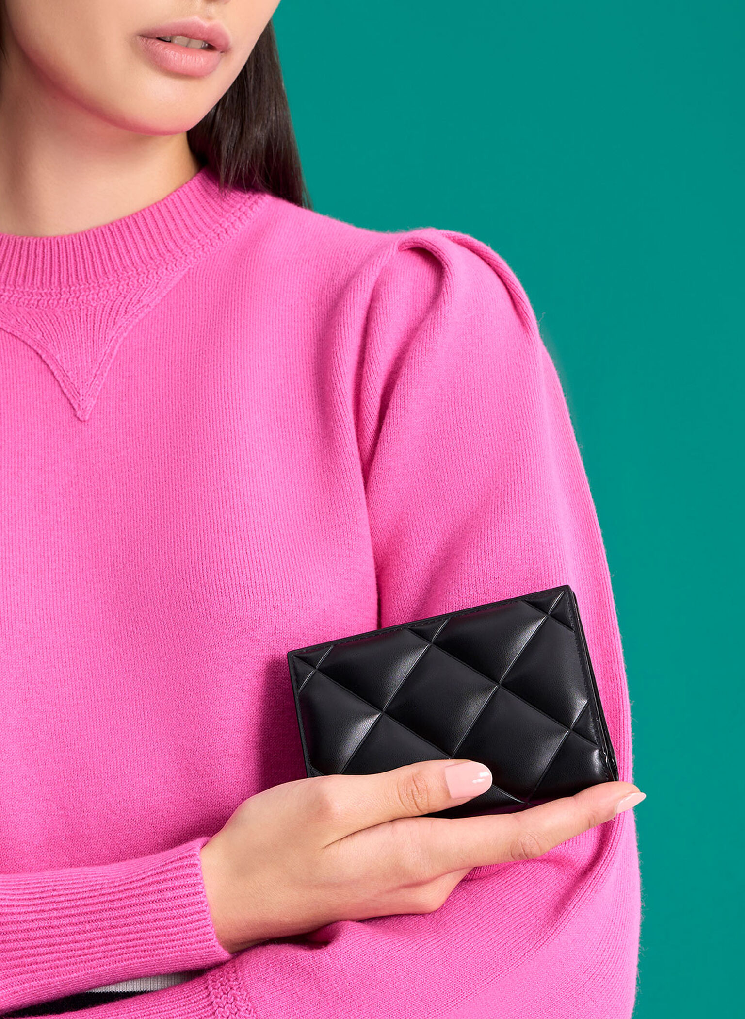 Gemma Quilted Cardholder, Black, hi-res