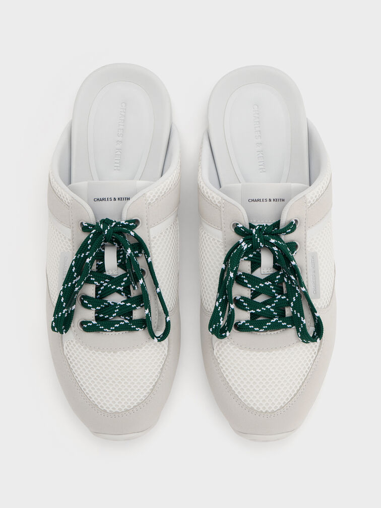 Mesh Patterned-Lace Slip-On Sneakers, White, hi-res