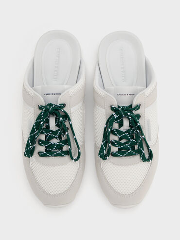 Mesh Patterned-Lace Slip-On Sneakers, White, hi-res