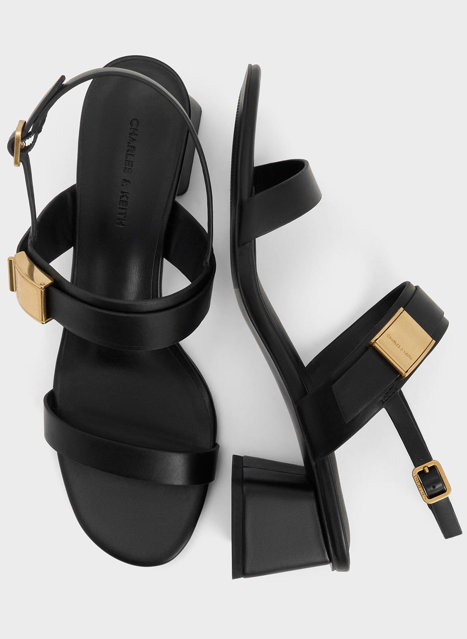 Yvette Double-Strap Heeled Sandals, Black, hi-res
