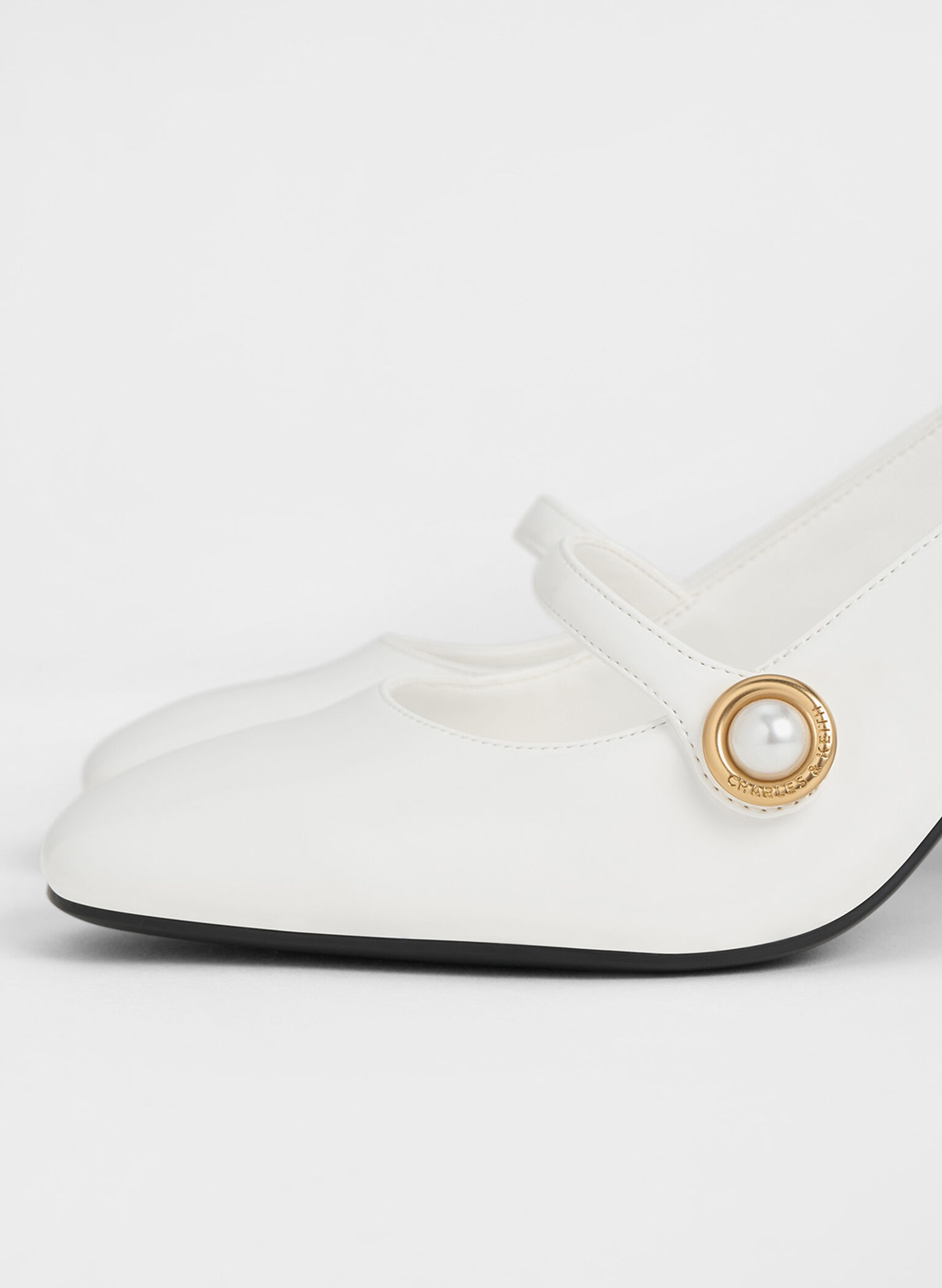 Pearl-Accent Mary Jane Pumps, White, hi-res