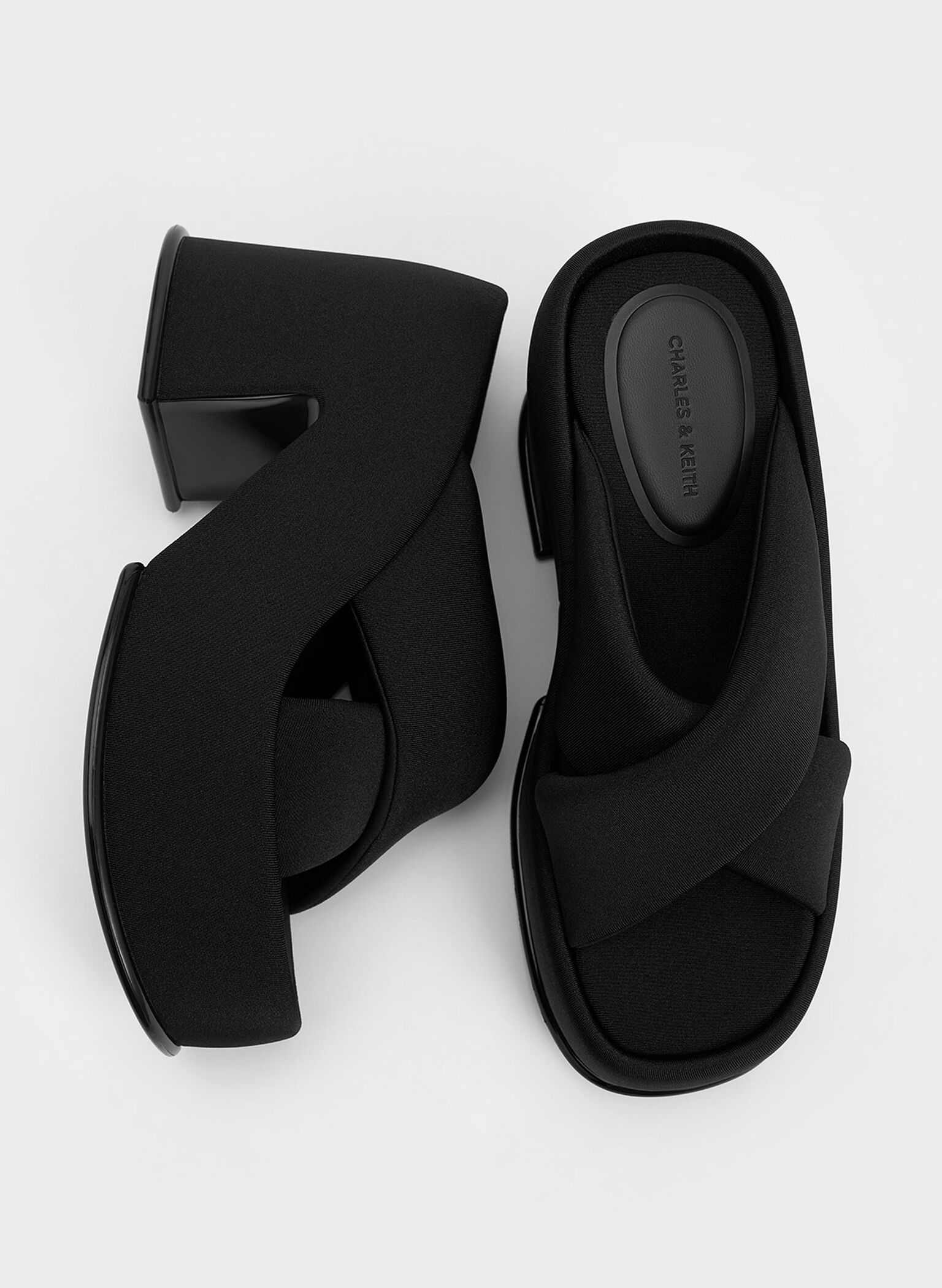 Toni Puffy-Strap Crossover Platform Mules, Black Textured, hi-res