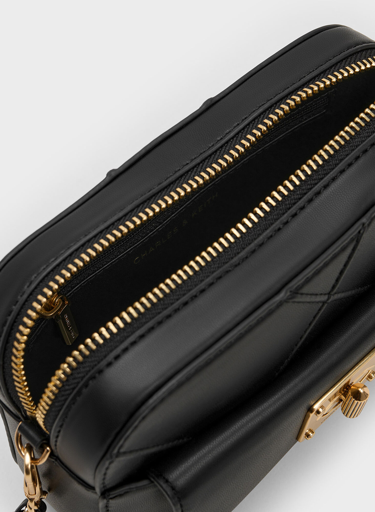 Eleni Quilted Zip Crossbody Bag, Black, hi-res