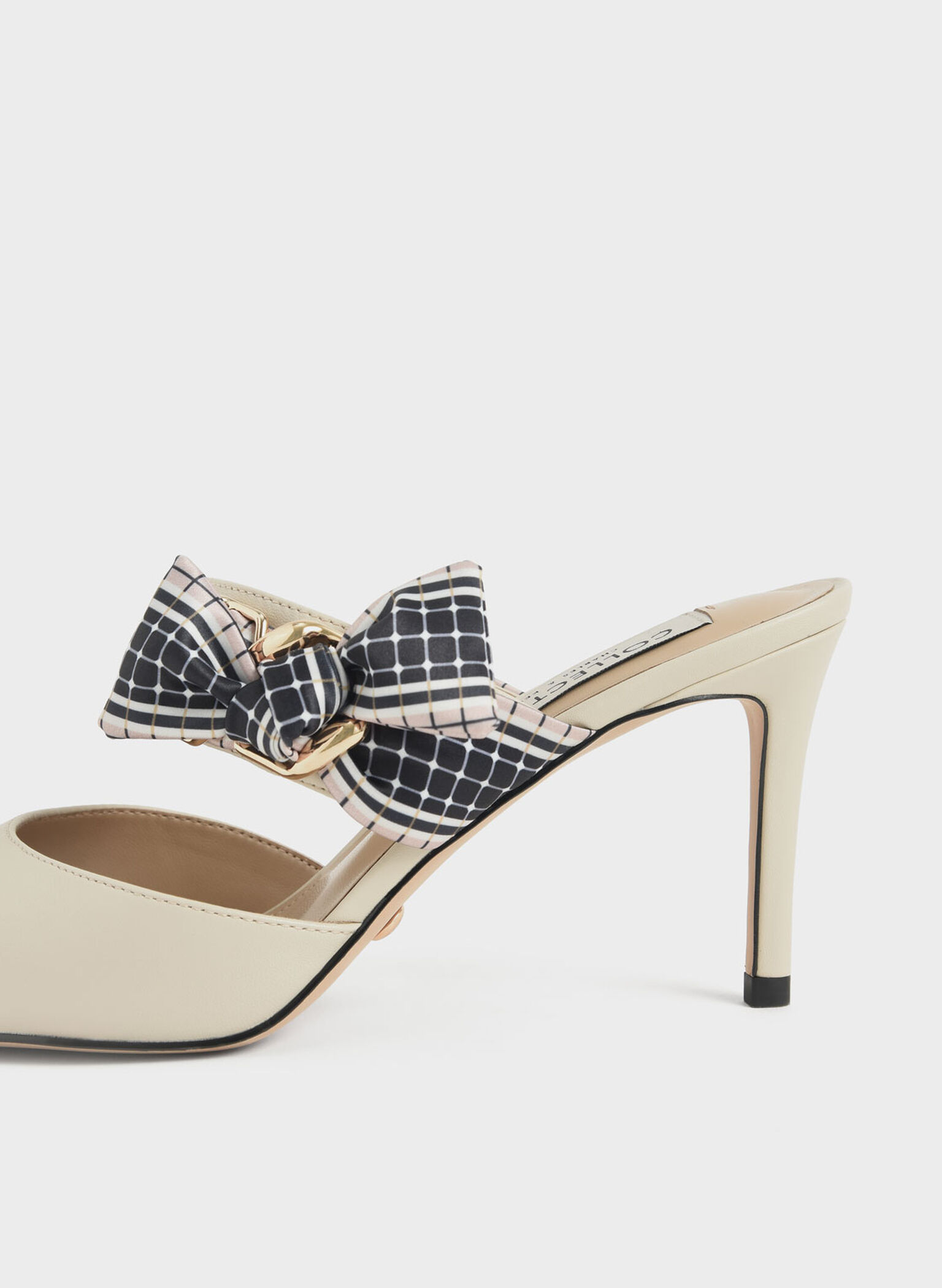 Printed Fabric Bow Leather Mules, Chalk, hi-res