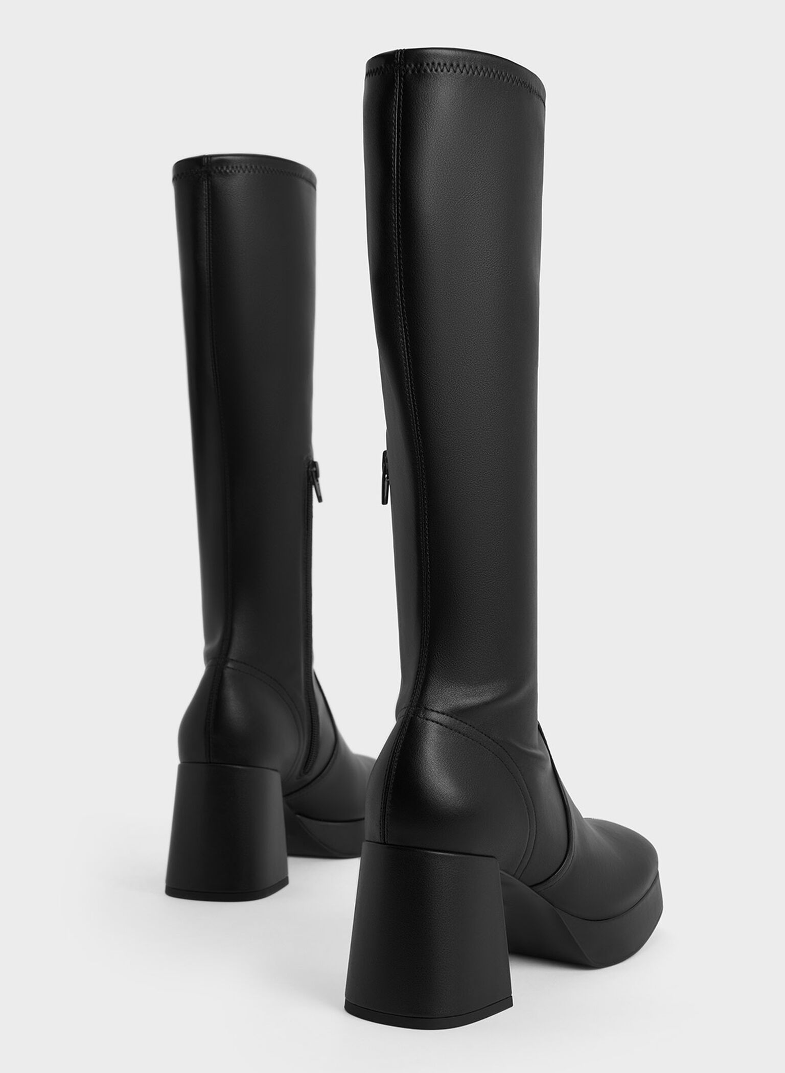 Evie Platform Block-Heel Knee-High Boots, Black, hi-res