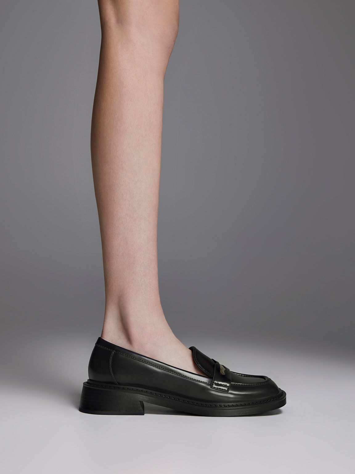 Metallic Penny Tab Loafers Black Box