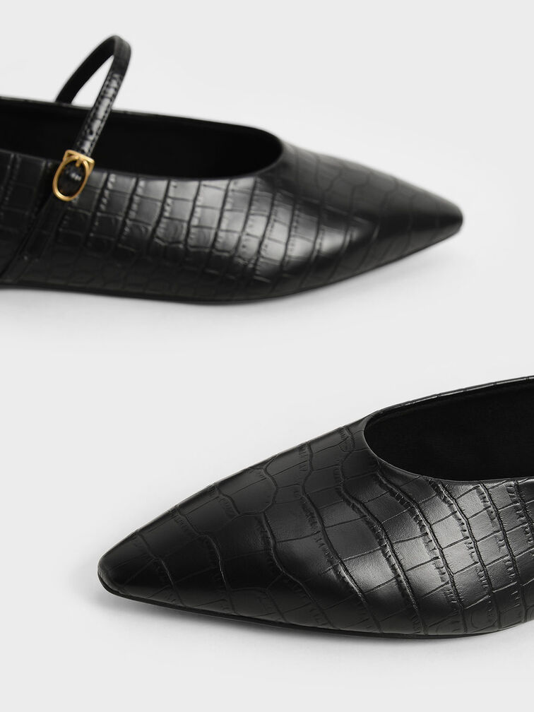 Croc-Effect Mary Jane Flats, Animal Print Black, hi-res