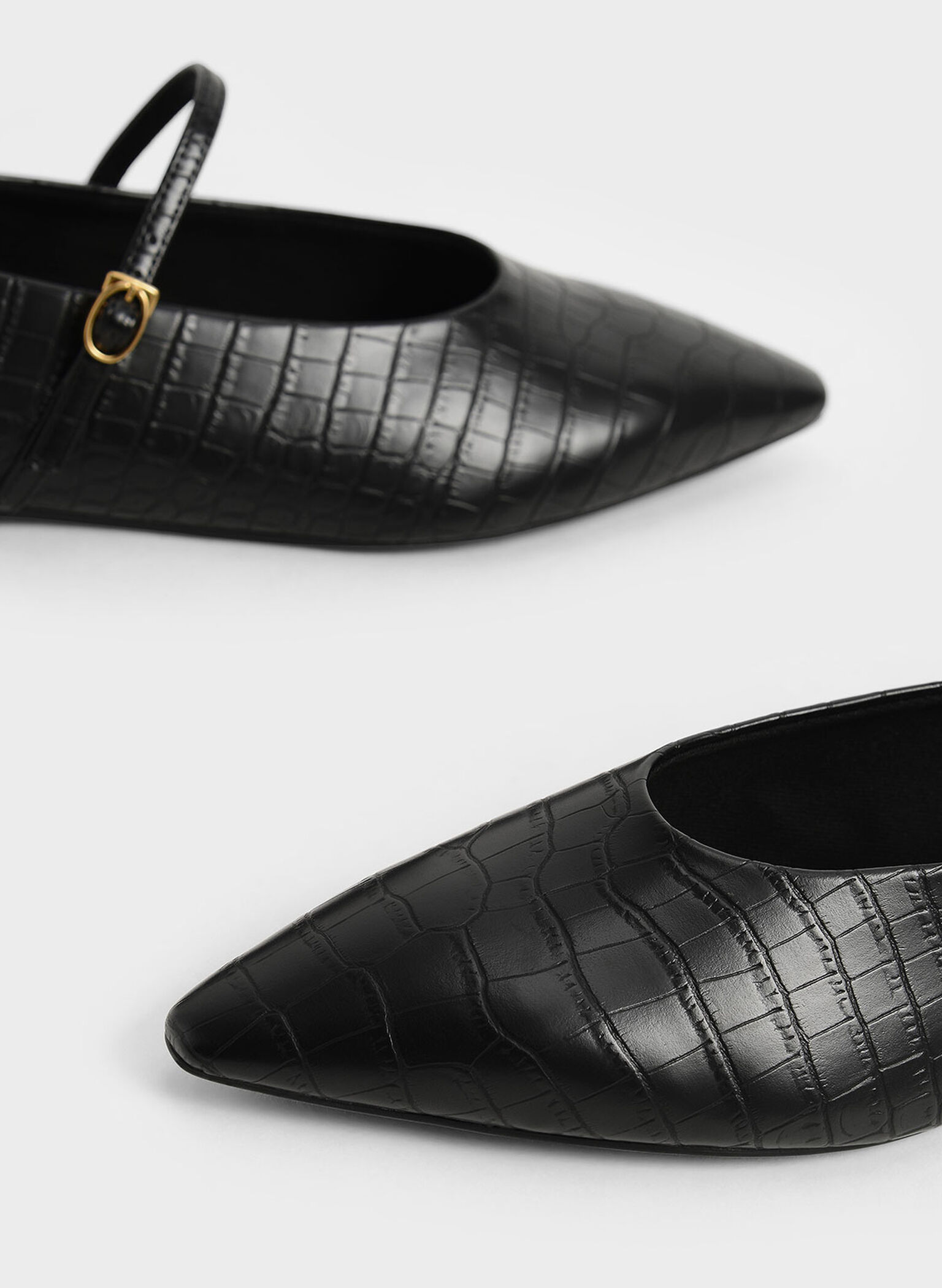 Croc-Effect Mary Jane Flats, Animal Print Black, hi-res