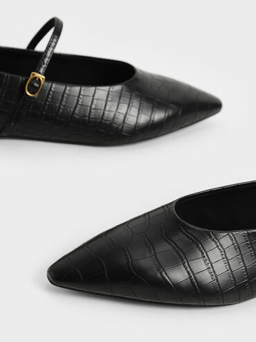 Croc-Effect Mary Jane Flats, Animal Print Black, hi-res