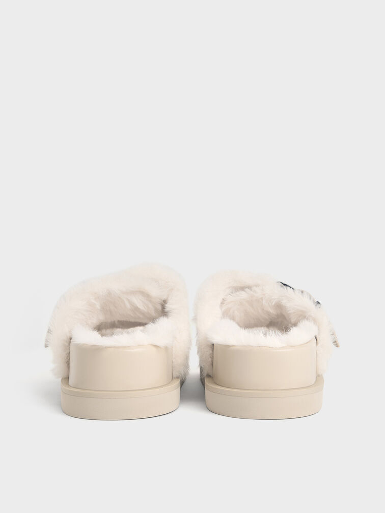 Hannah Furry Buckled Double-Strap Sandals, Beige, hi-res