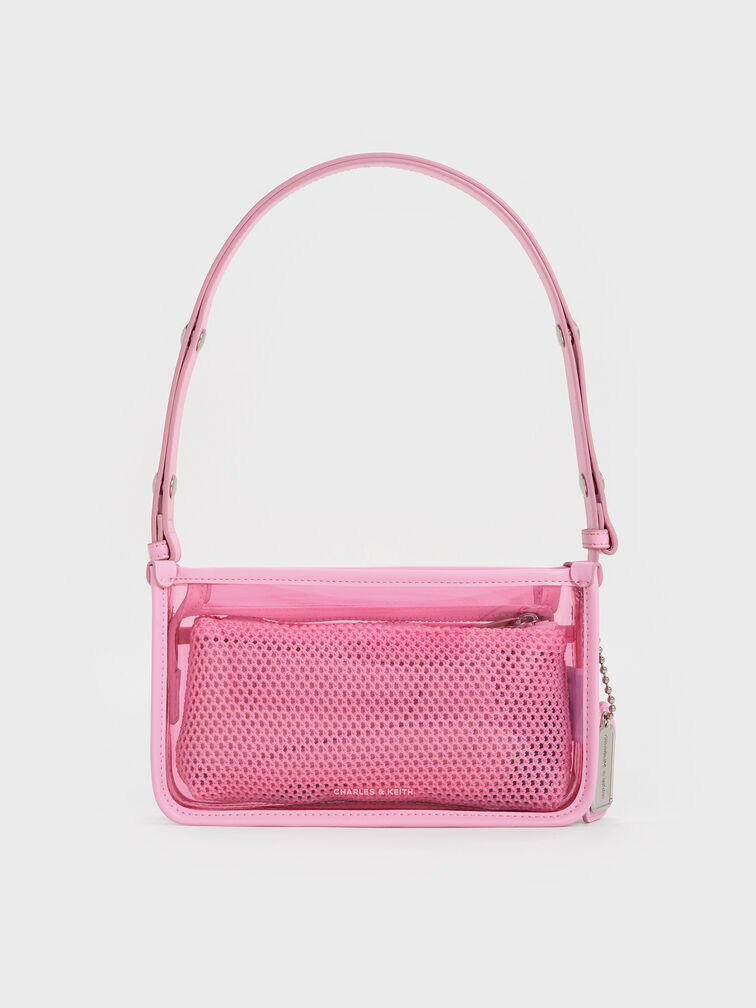 Norah See-Through Mesh Shoulder Bag, Bubble Gum Pink, hi-res