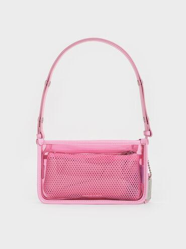 Norah See-Through Mesh Shoulder Bag, Bubble Gum Pink, hi-res
