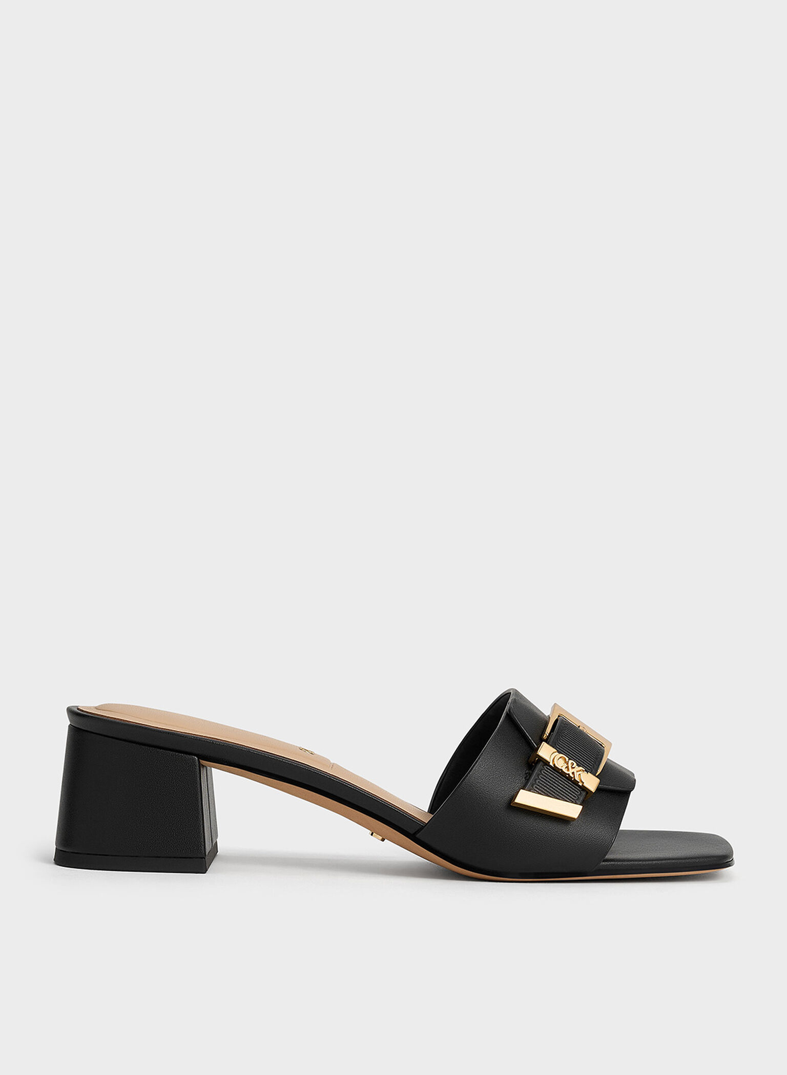 Whitney Leather Buckled Block-Heel Mules, Black, hi-res