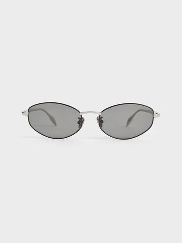 Crystal-Accent Oval Sunglasses, Noir, hi-res