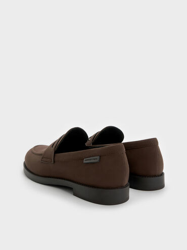 Arven Faux Suede Penny Loafers, Dark Brown Textured, hi-res