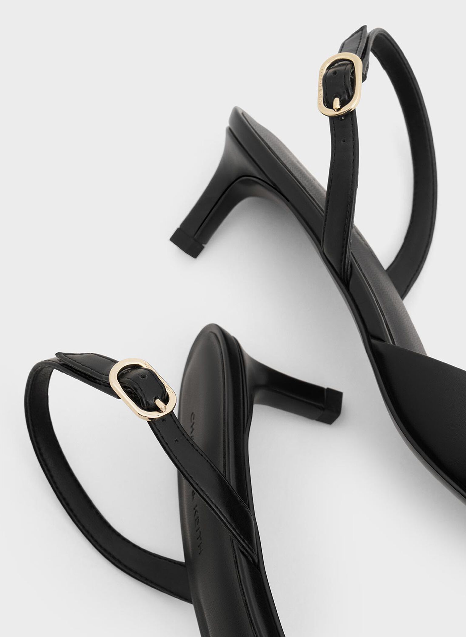 Pointed-Toe Slingback Kitten Heels, Black, hi-res