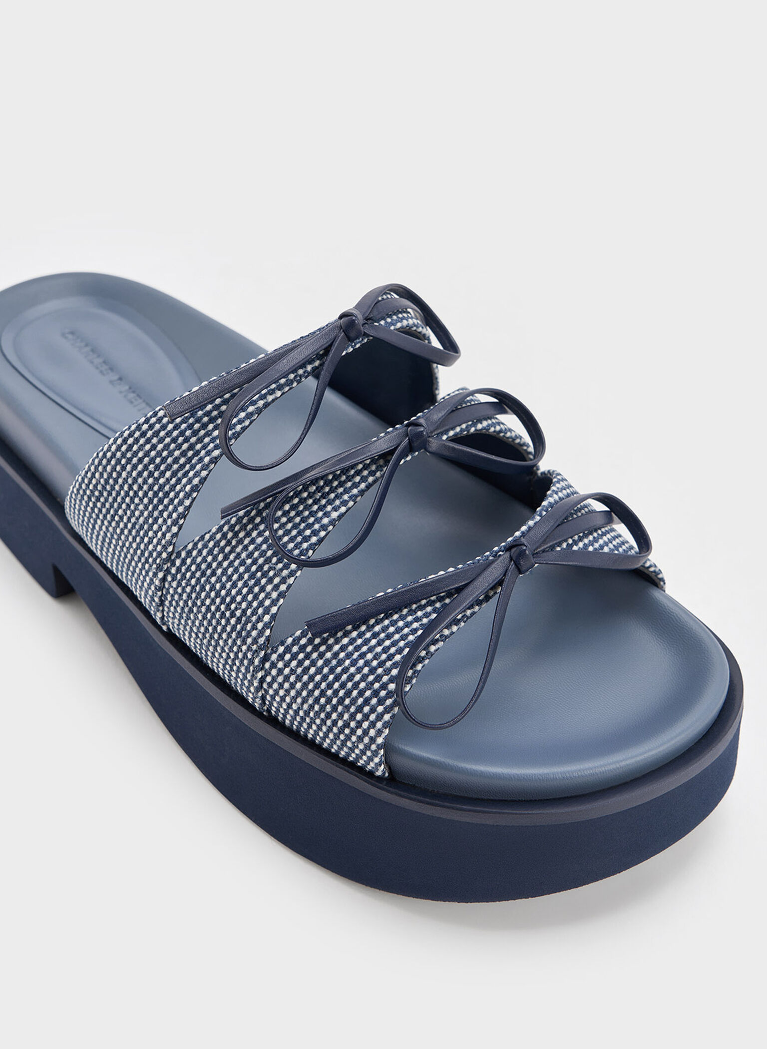 Dorri Textured Triple-Bow Platform Sandals, Blue, hi-res