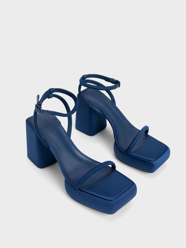 Lucile Satin Platform Sandals, Dark Blue, hi-res