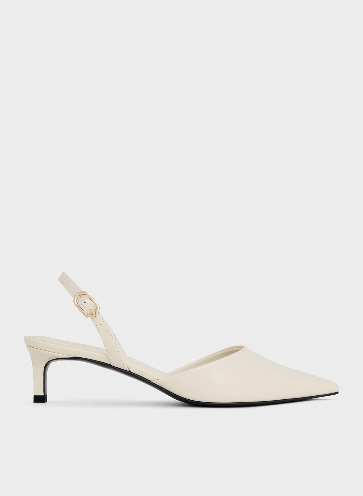 Patent Pointed-Toe Slingback Kitten Heels, Chalk, hi-res