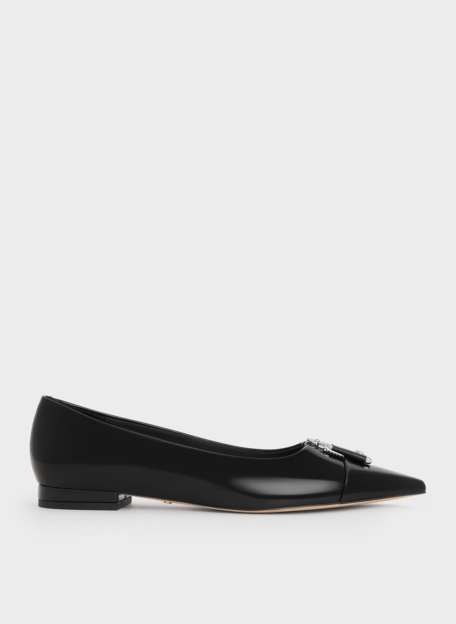 Nina Leather Pointed Cap-Toe Flats, Black Box, hi-res
