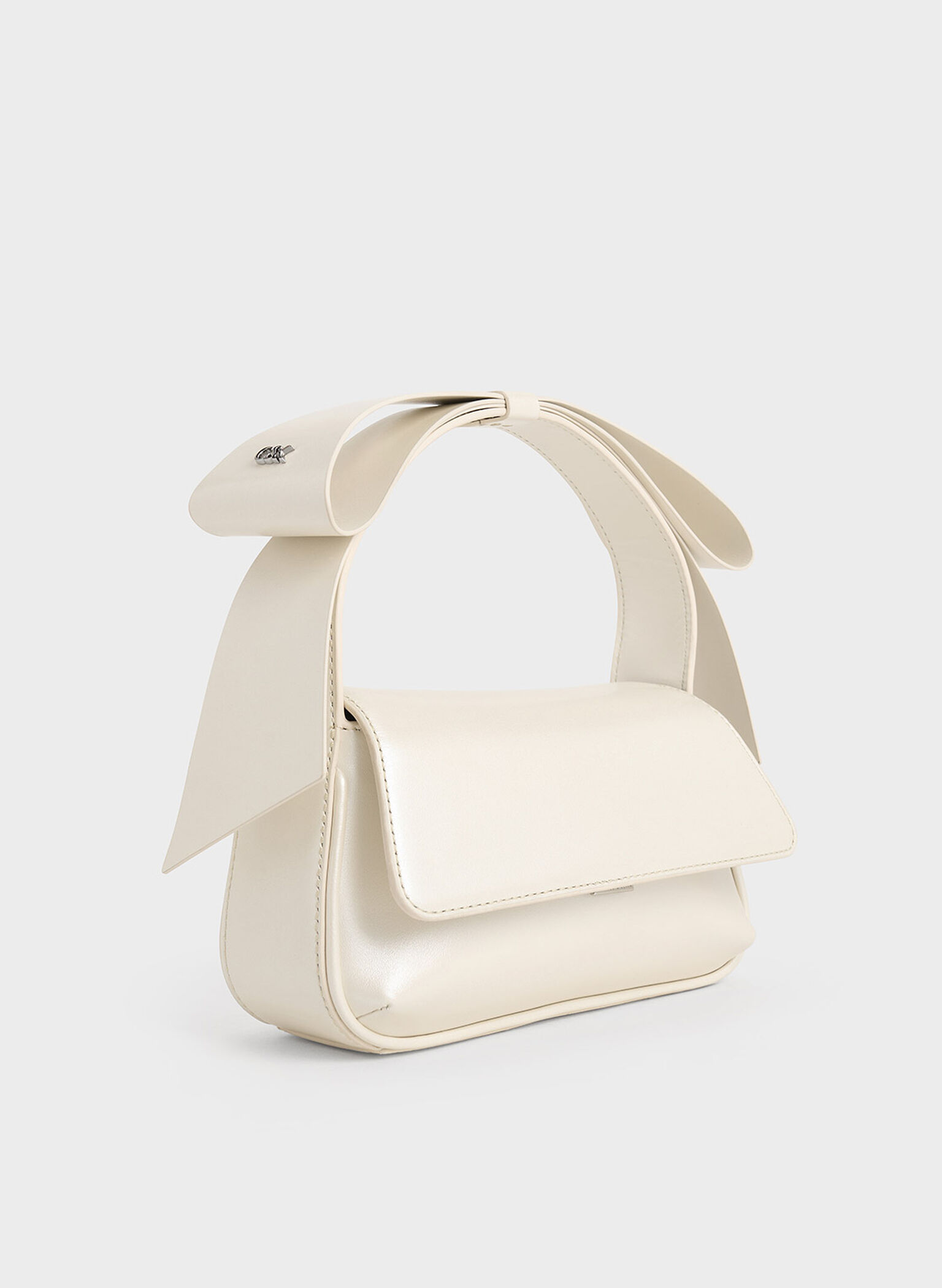 Leather Bow Top-Handle Bag, White, hi-res