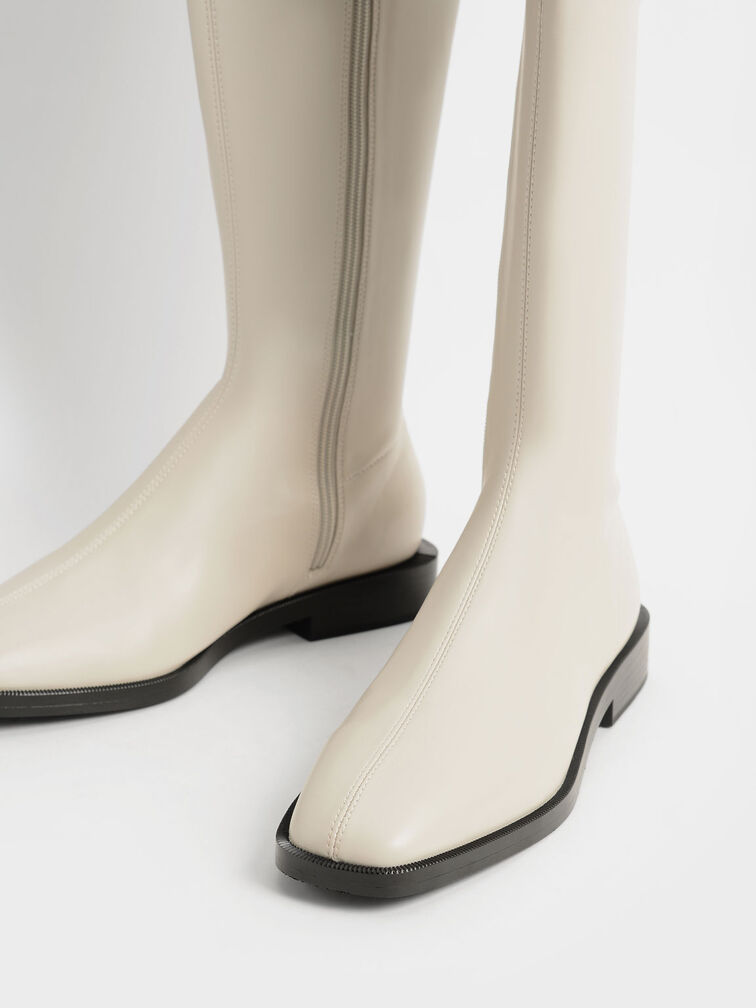Sasky Knee High Flat Boots, Chalk, hi-res