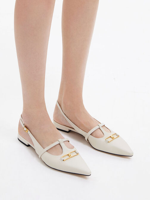 Gabine Leather T-Bar Slingback Flats, Chalk, hi-res