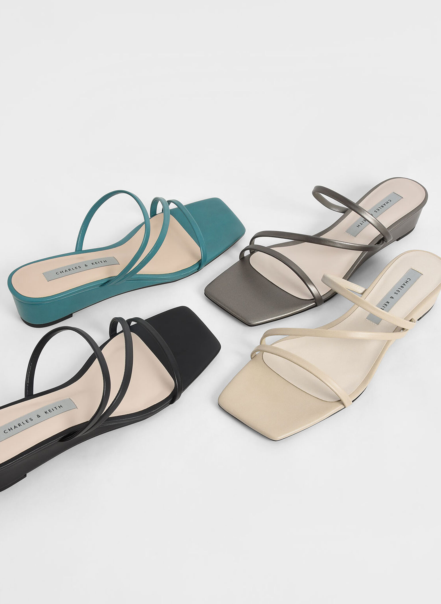 Strappy Wedge Mules, Black, hi-res