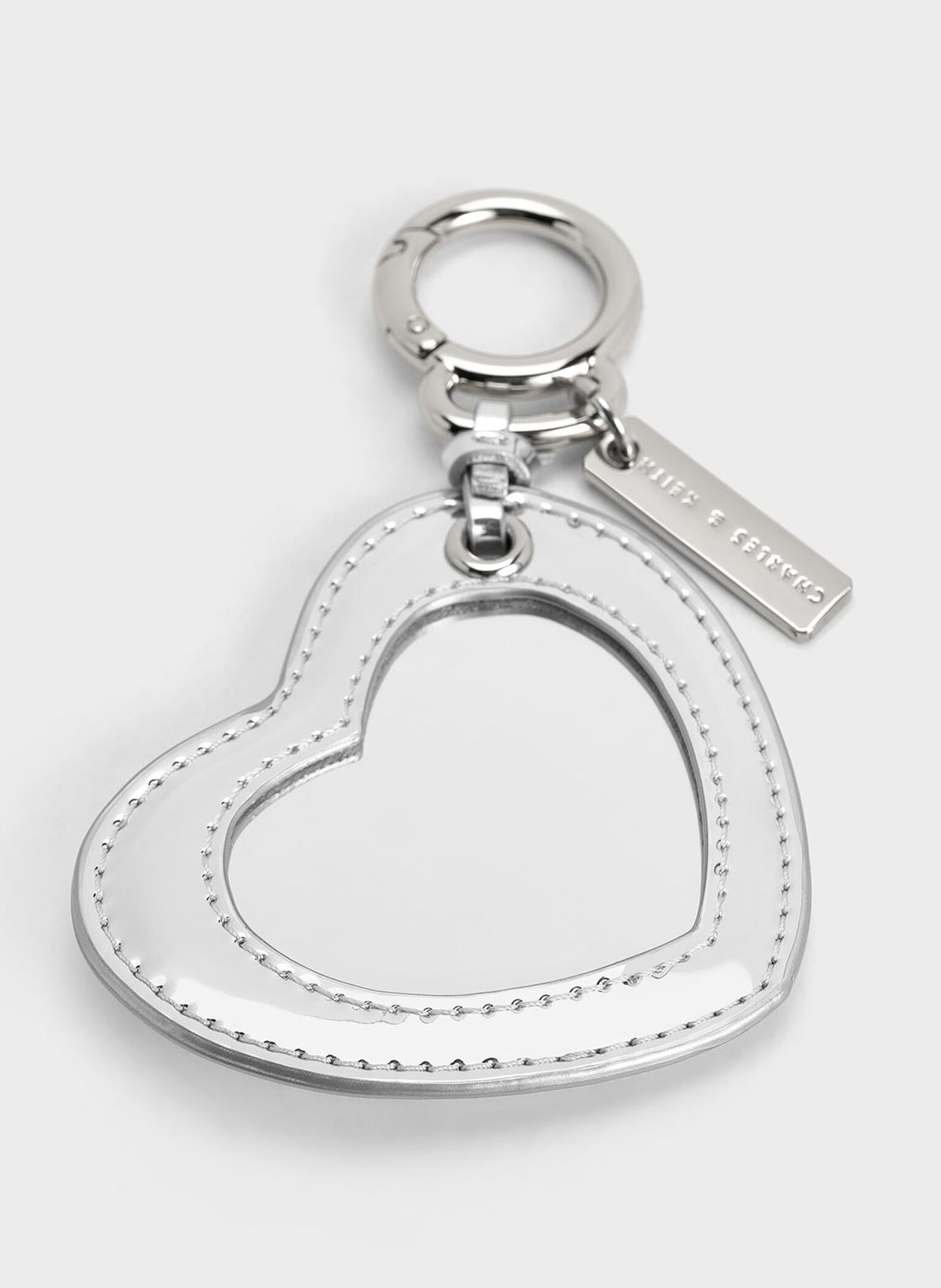 Metallic Heart Quilted Mirror Charm, Silver, hi-res