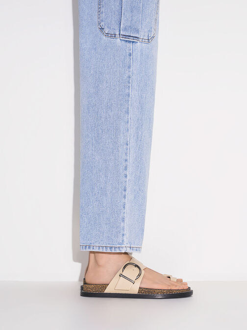 Metallic Buckle Toe-Ring Sandals, Sand, hi-res